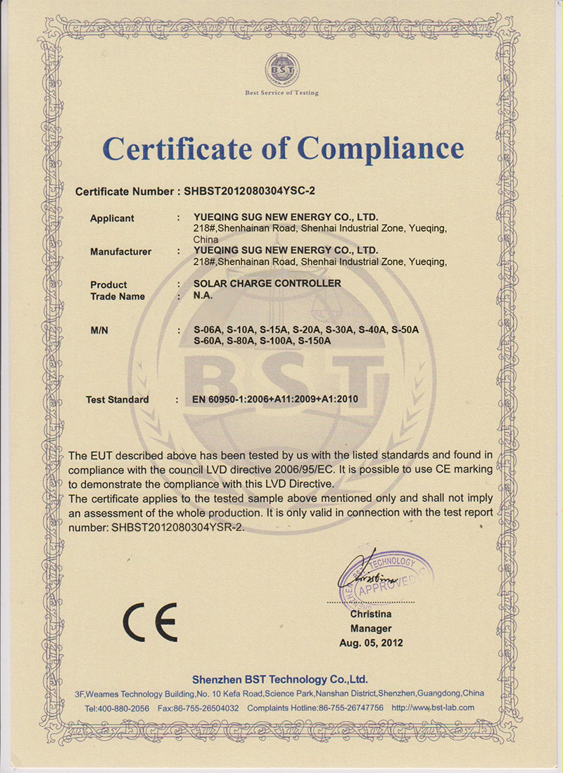 China SUG NEW ENERGY CO., LTD Certificações